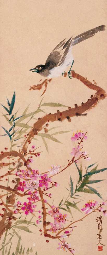 黄秋园 庚戌（1970年）作 花鸟 立轴
